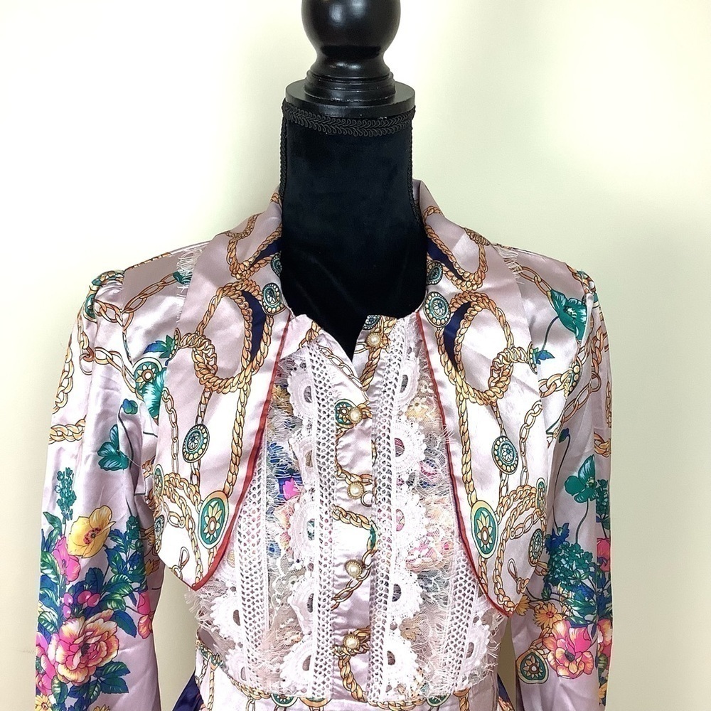 DALIA MACPHEE WHIMSICAL FLORAL SATIN SILKY PINK DRESS - Picture 3 of 13